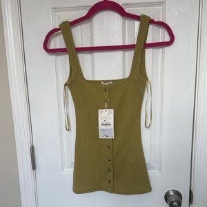 Zara Mustard Button-Down Tank Top